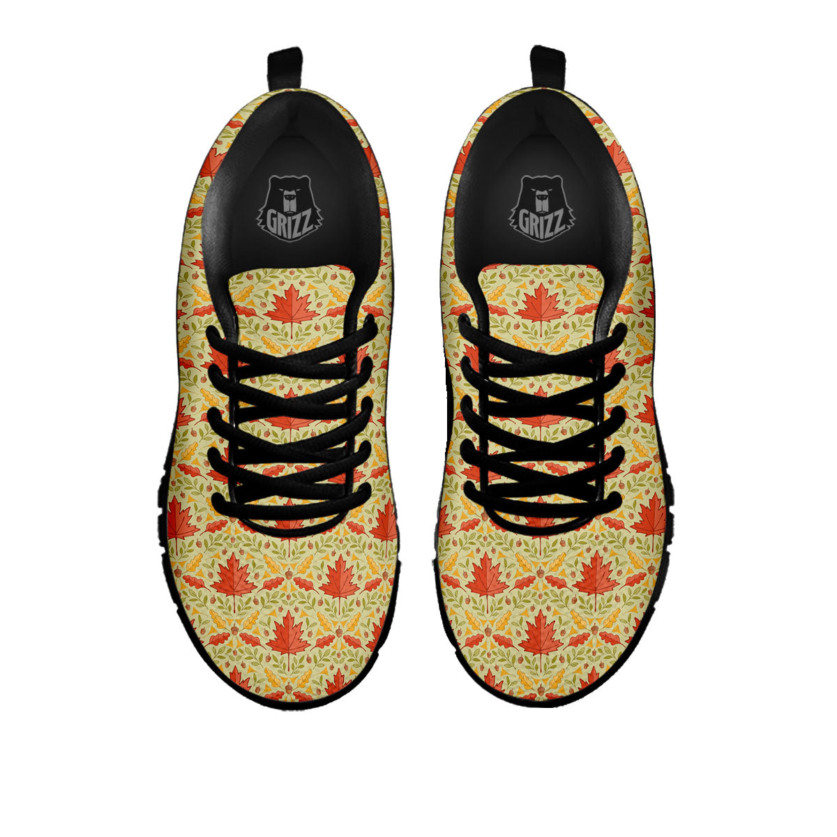 Maple Leaves Print Pattern Black Sneaker-grizzshop