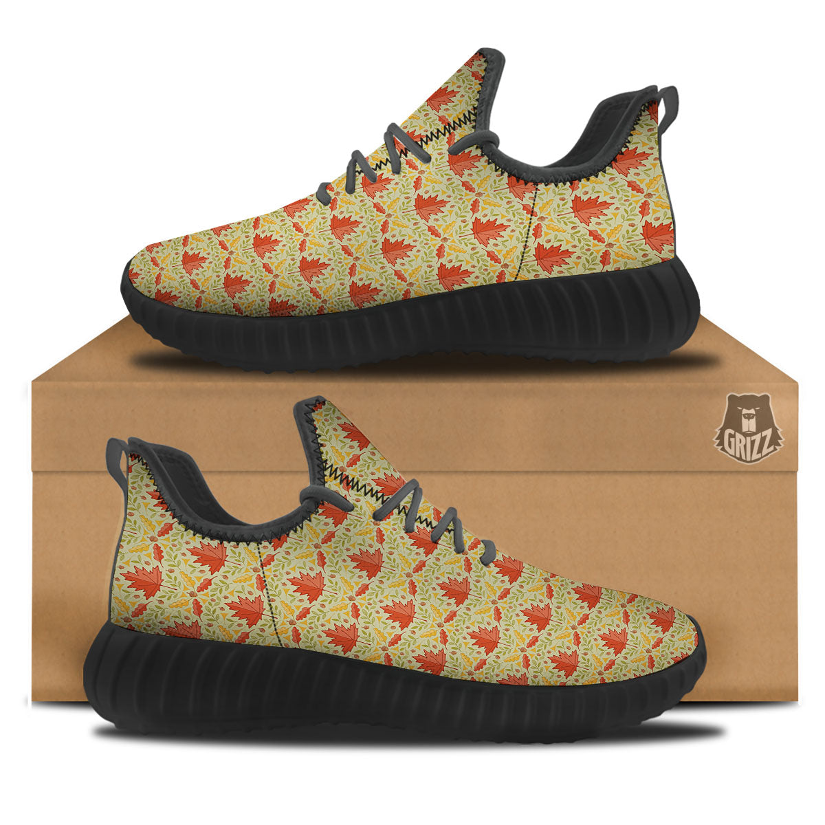 Maple Leaves Print Pattern Black Walking Shoes-grizzshop