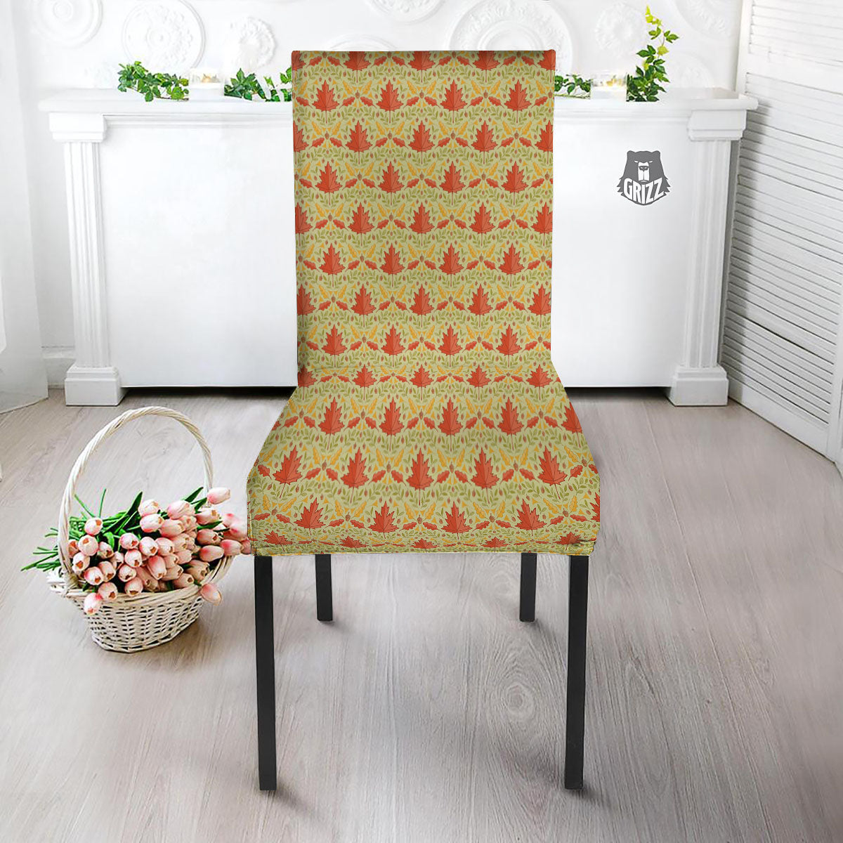 Maple Leaves Print Pattern Dining Chair Slipcover-grizzshop