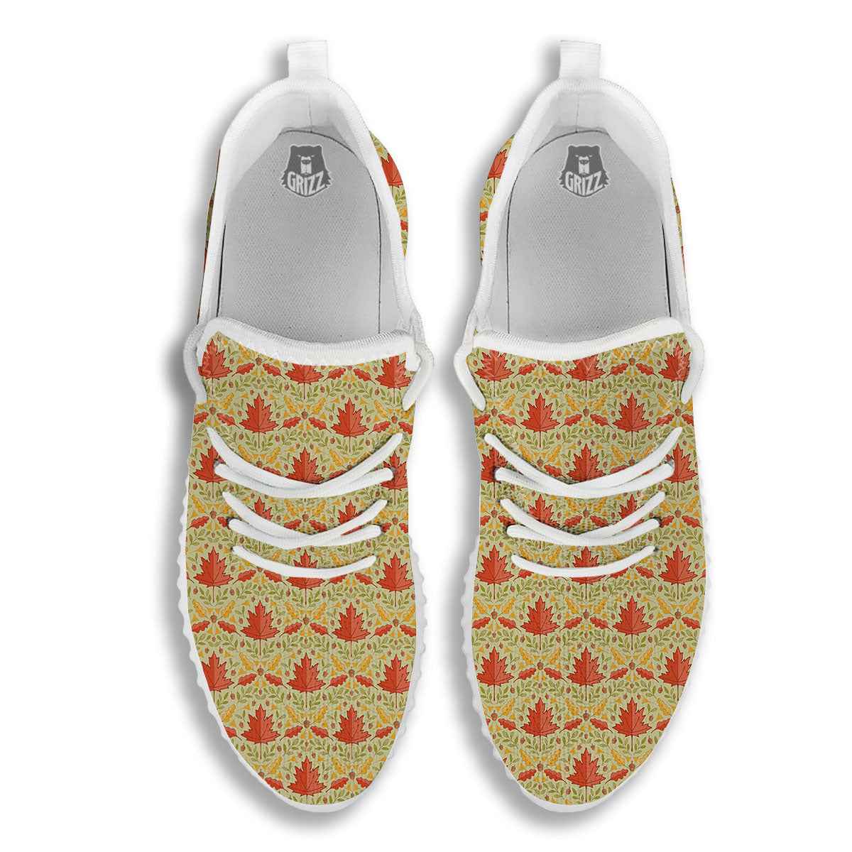 Maple Leaves Print Pattern White Walking Shoes-grizzshop