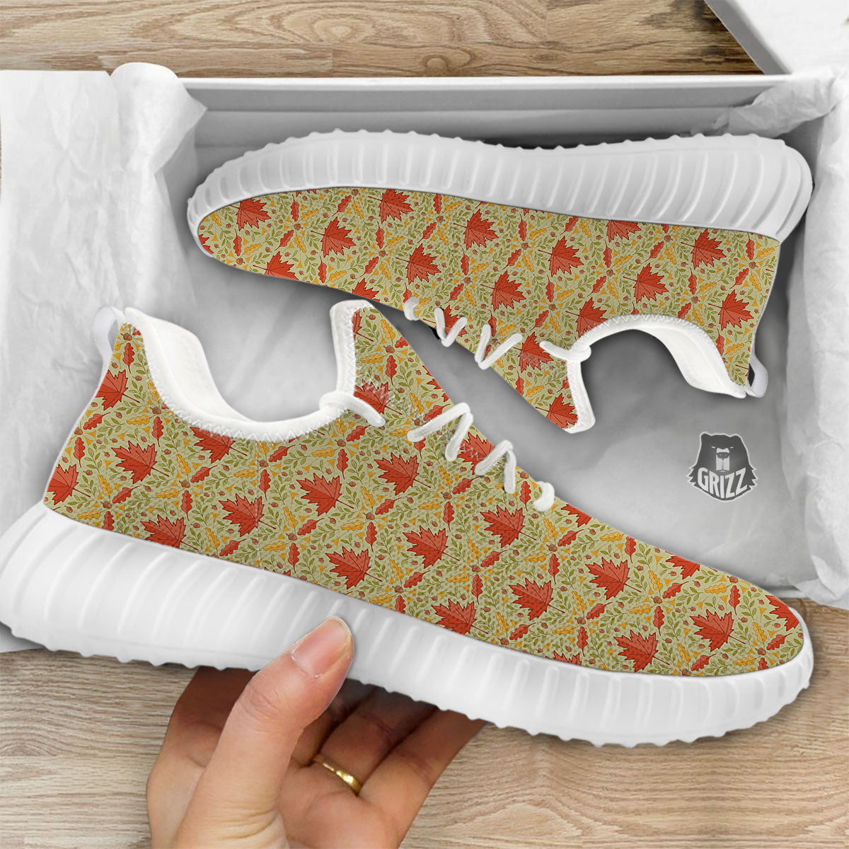 Maple Leaves Print Pattern White Walking Shoes-grizzshop