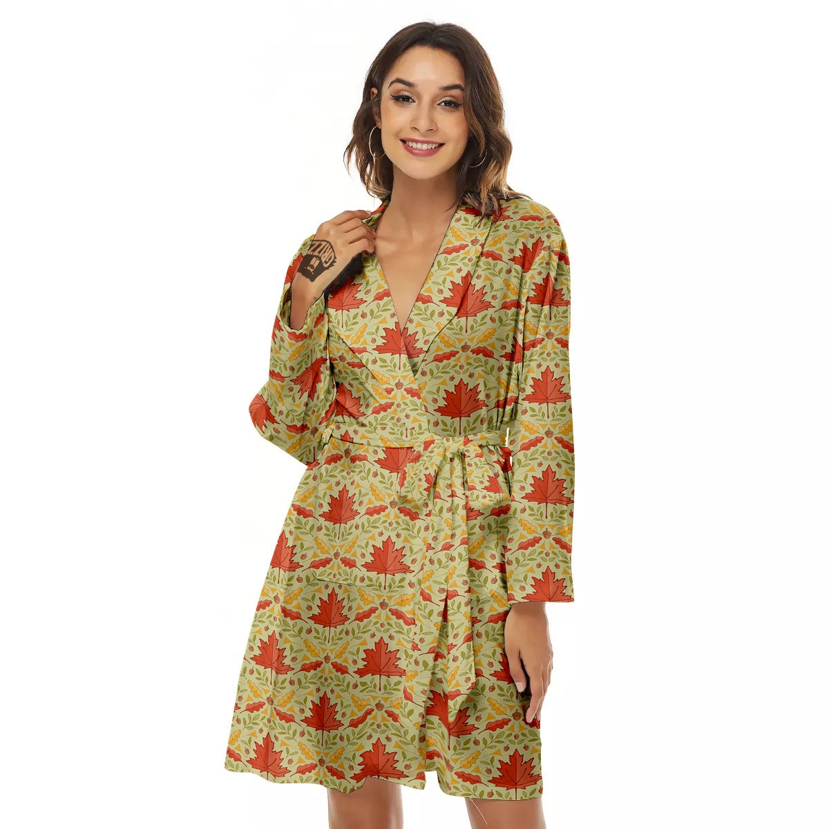 Maple Leaves Print Pattern Women's Robe-grizzshop
