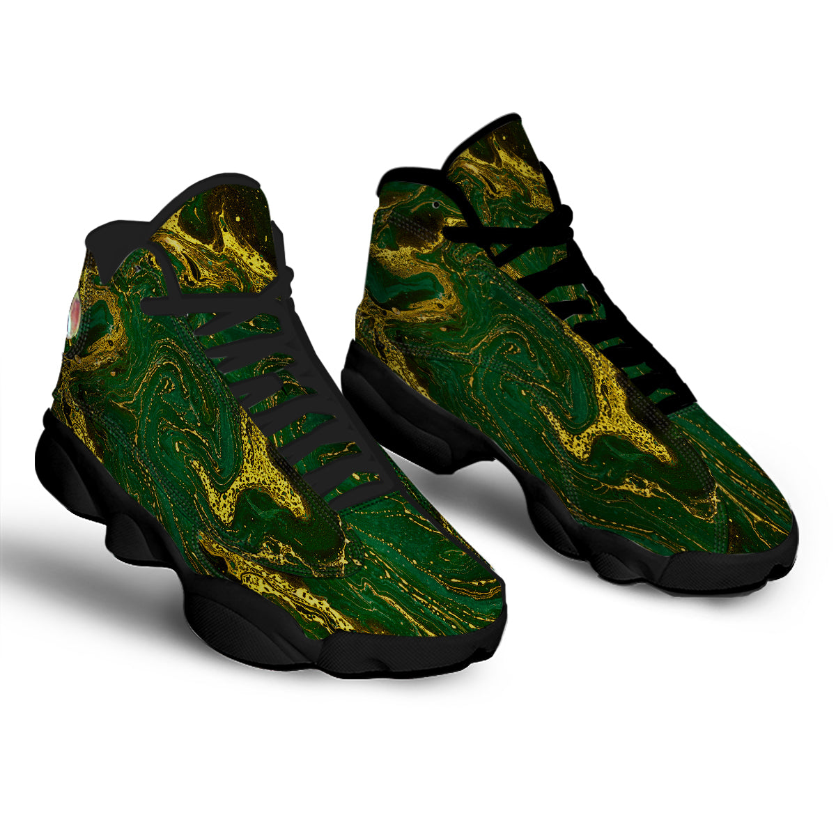 Marble Abstract texture Gold And Dark Green Print Black Basketball Shoes-grizzshop