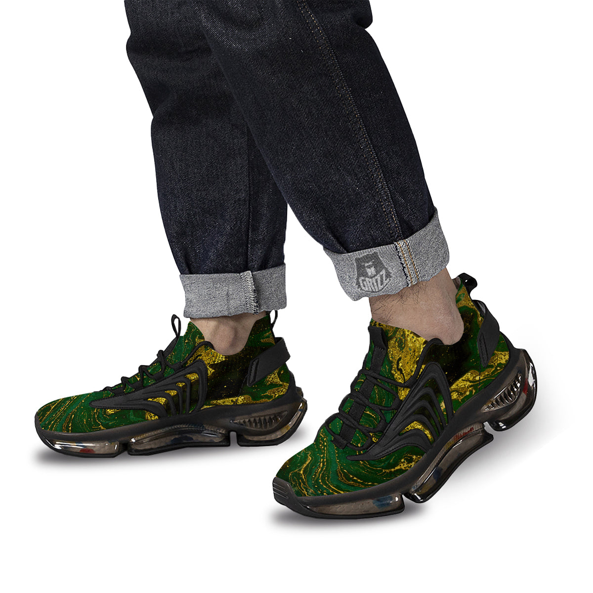 Marble Abstract texture Gold And Dark Green Print Black Gym Shoes-grizzshop