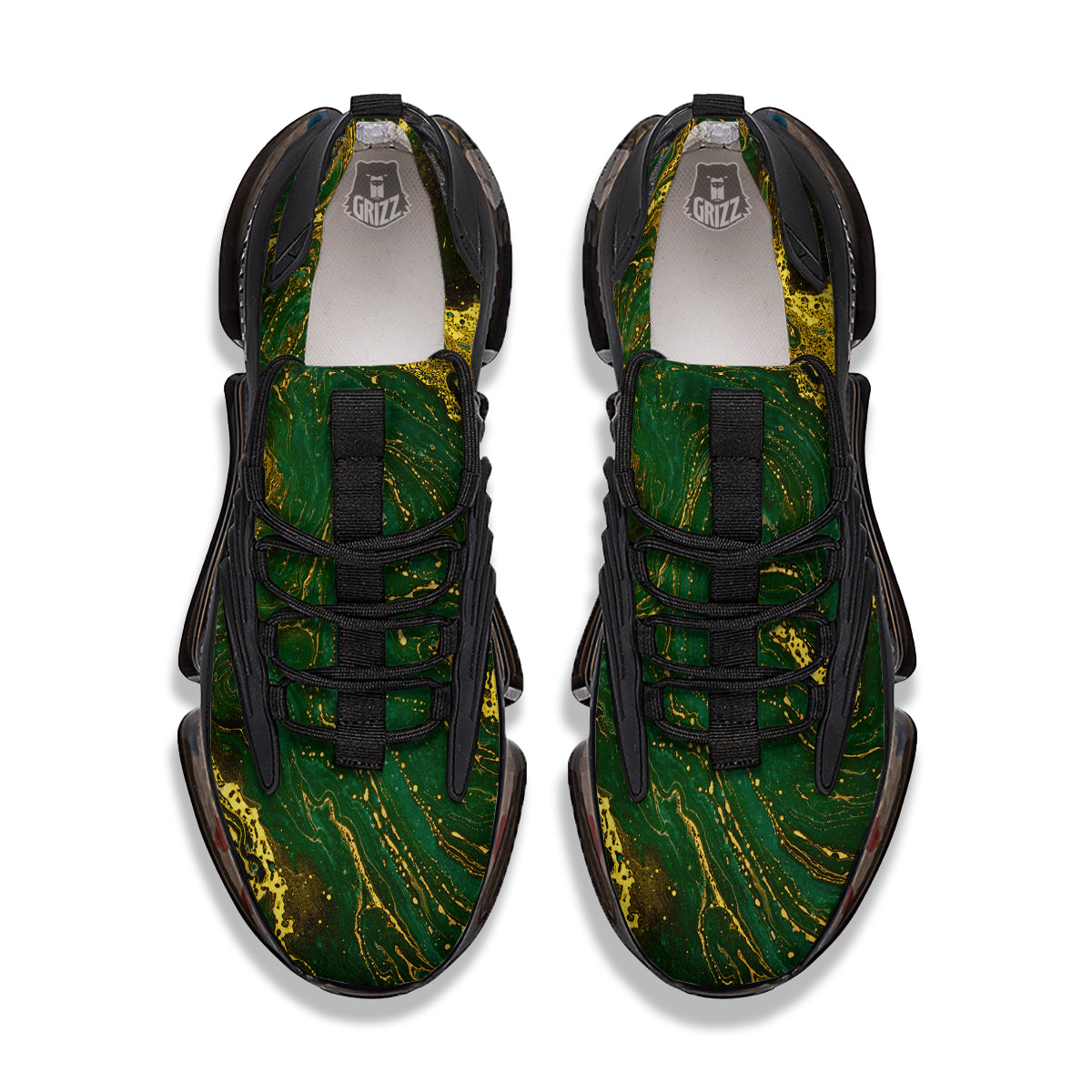 Marble Abstract texture Gold And Dark Green Print Black Gym Shoes-grizzshop