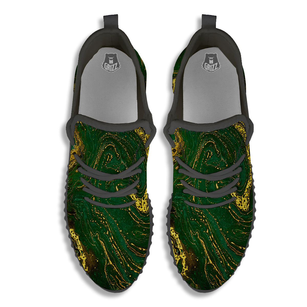 Marble Abstract texture Gold And Dark Green Print Black Walking Shoes-grizzshop
