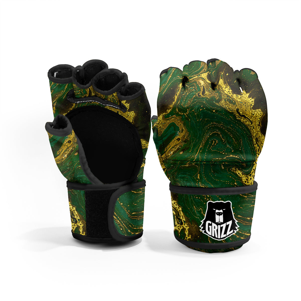 Marble Abstract texture Gold And Dark Green Print MMA Gloves-grizzshop