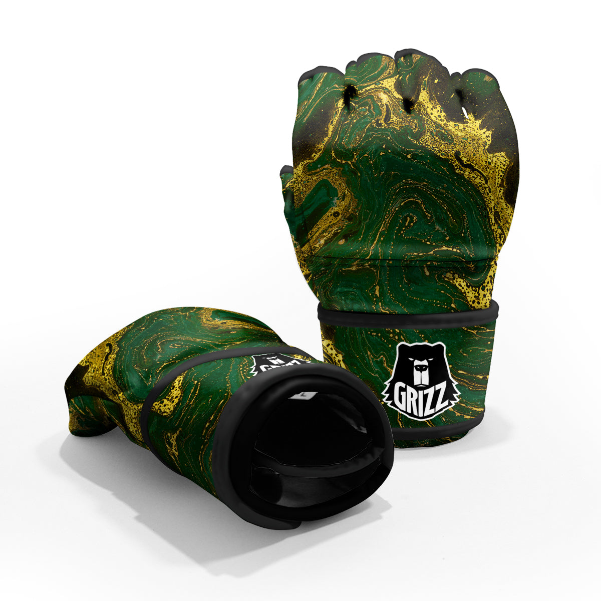 Marble Abstract texture Gold And Dark Green Print MMA Gloves-grizzshop