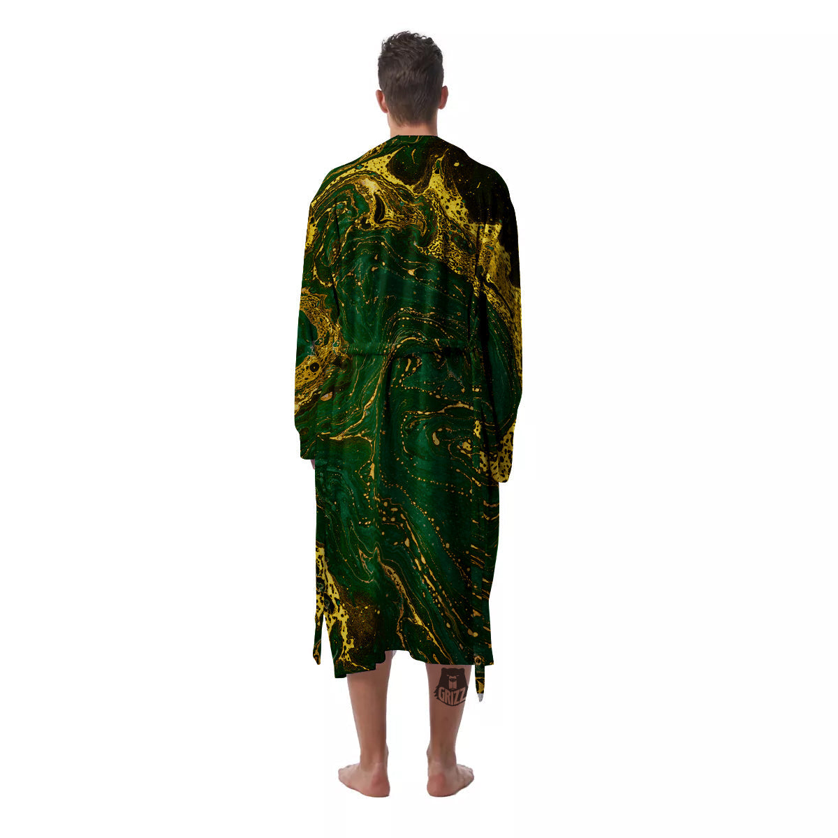 Marble Abstract texture Gold And Dark Green Print Men's Robe-grizzshop