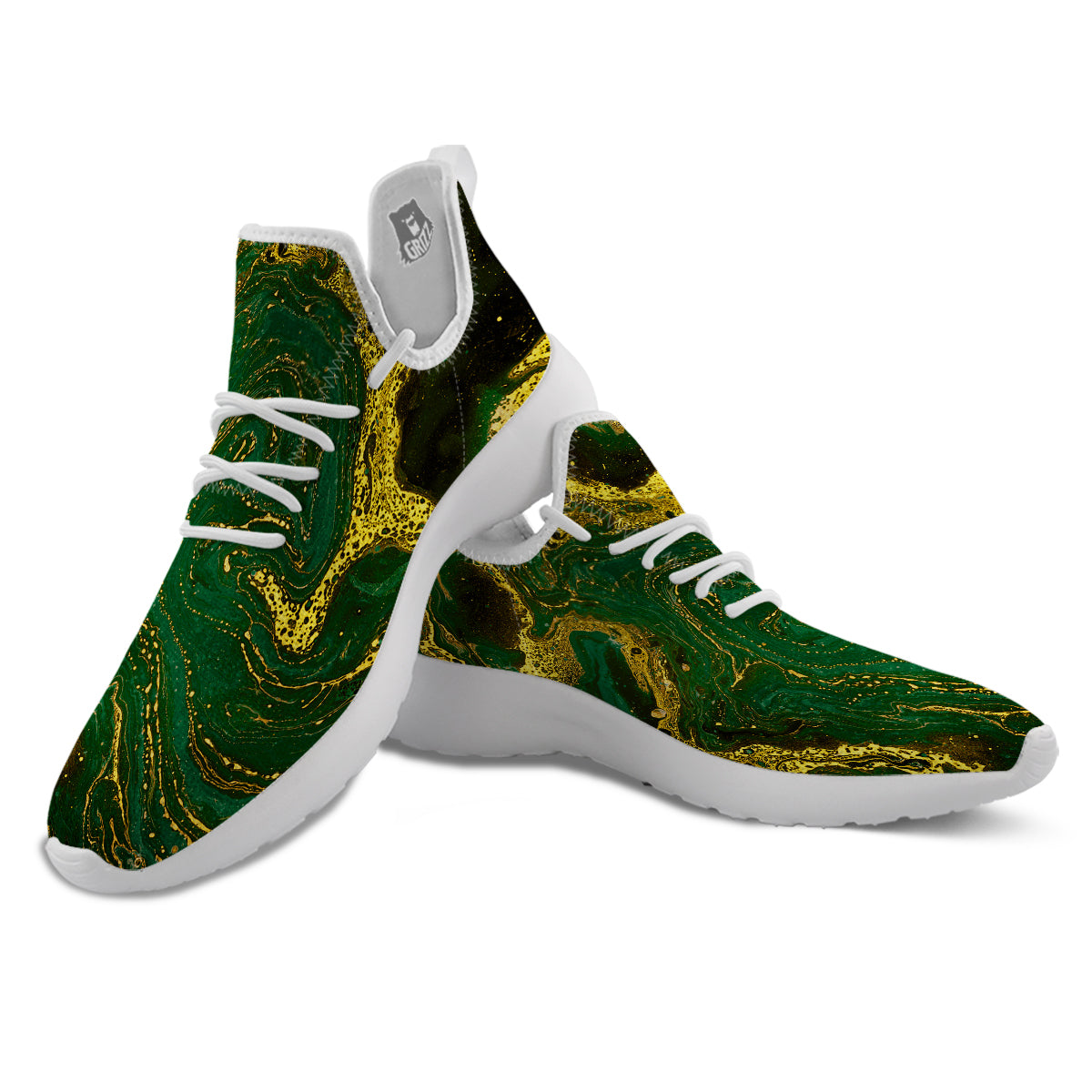 Marble Abstract texture Gold And Dark Green Print White Athletic Shoes-grizzshop