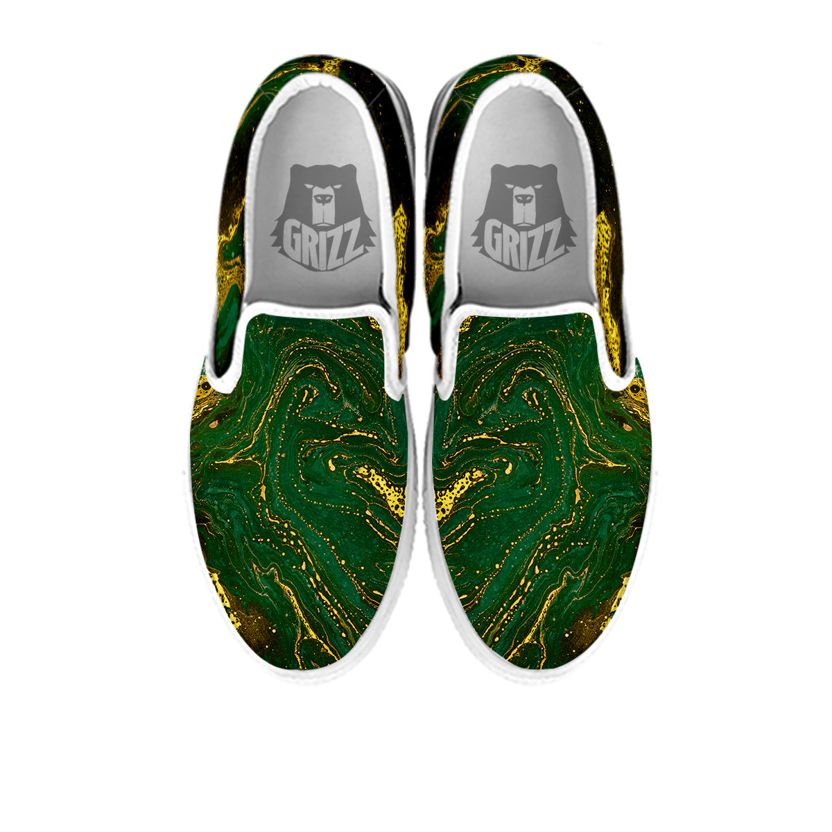 Marble Abstract texture Gold And Dark Green Print White Slip On Shoes-grizzshop
