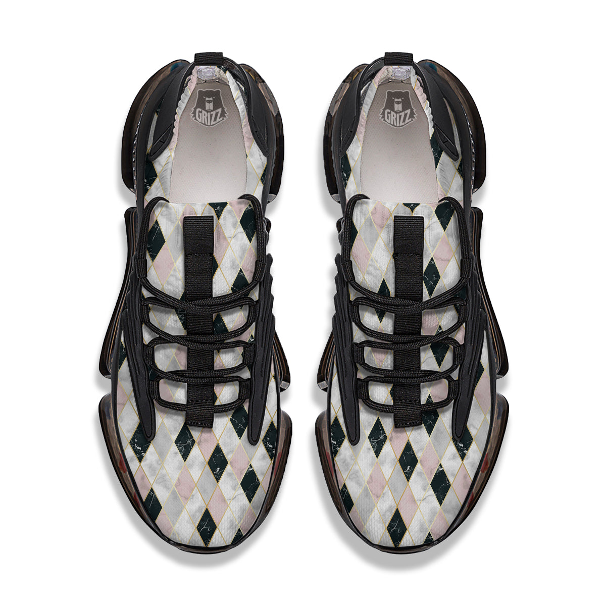 Marble Argyle White Pink And Black Print Black Gym Shoes-grizzshop