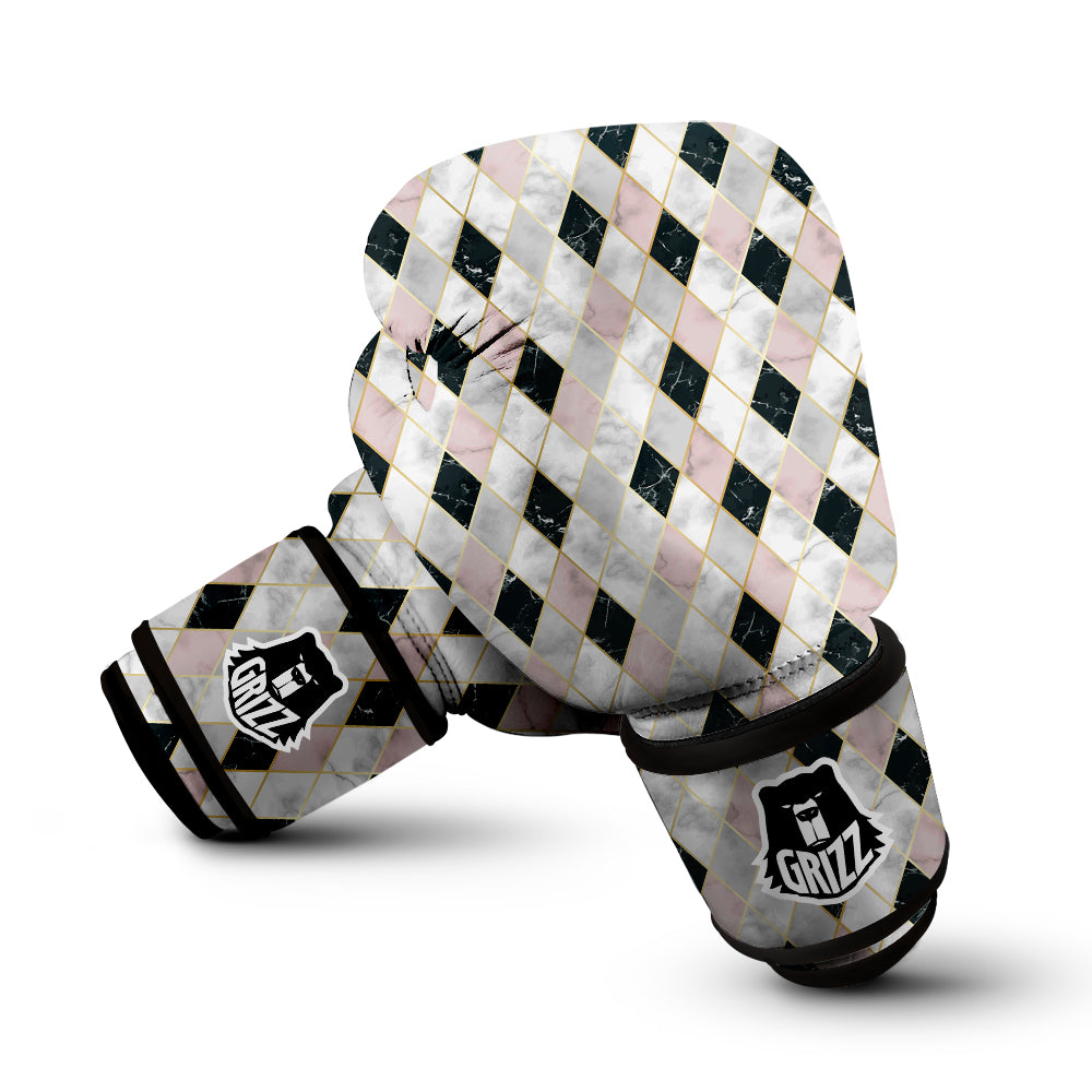 Marble Argyle White Pink And Black Print Boxing Gloves-grizzshop