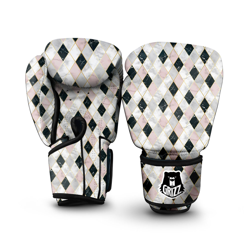Marble Argyle White Pink And Black Print Boxing Gloves-grizzshop