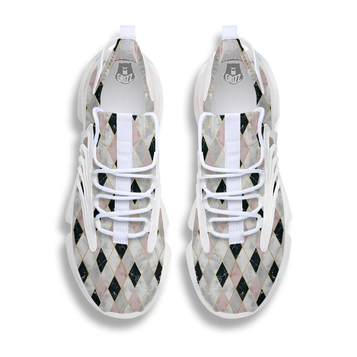 Marble Argyle White Pink And Black Print White Gym Shoes-grizzshop