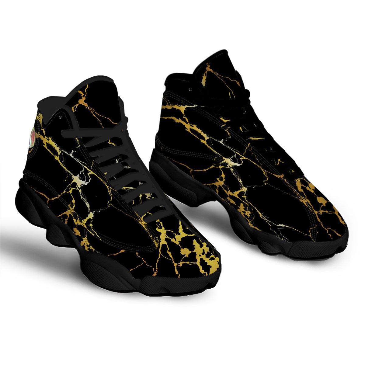 Marble Black Gold Print Black Basketball Shoes-grizzshop
