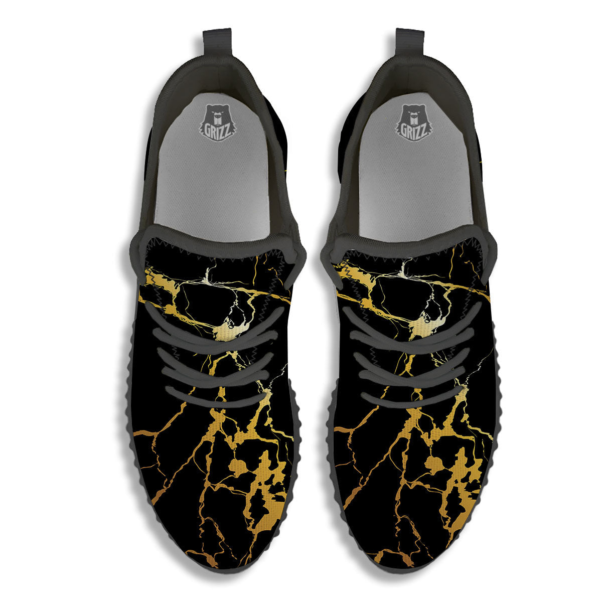 Marble Black Gold Print Black Walking Shoes-grizzshop