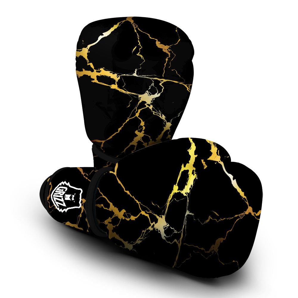 Marble Black Gold Print Boxing Gloves-grizzshop