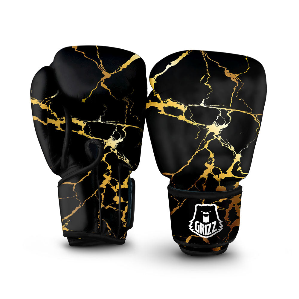 Marble Black Gold Print Boxing Gloves-grizzshop