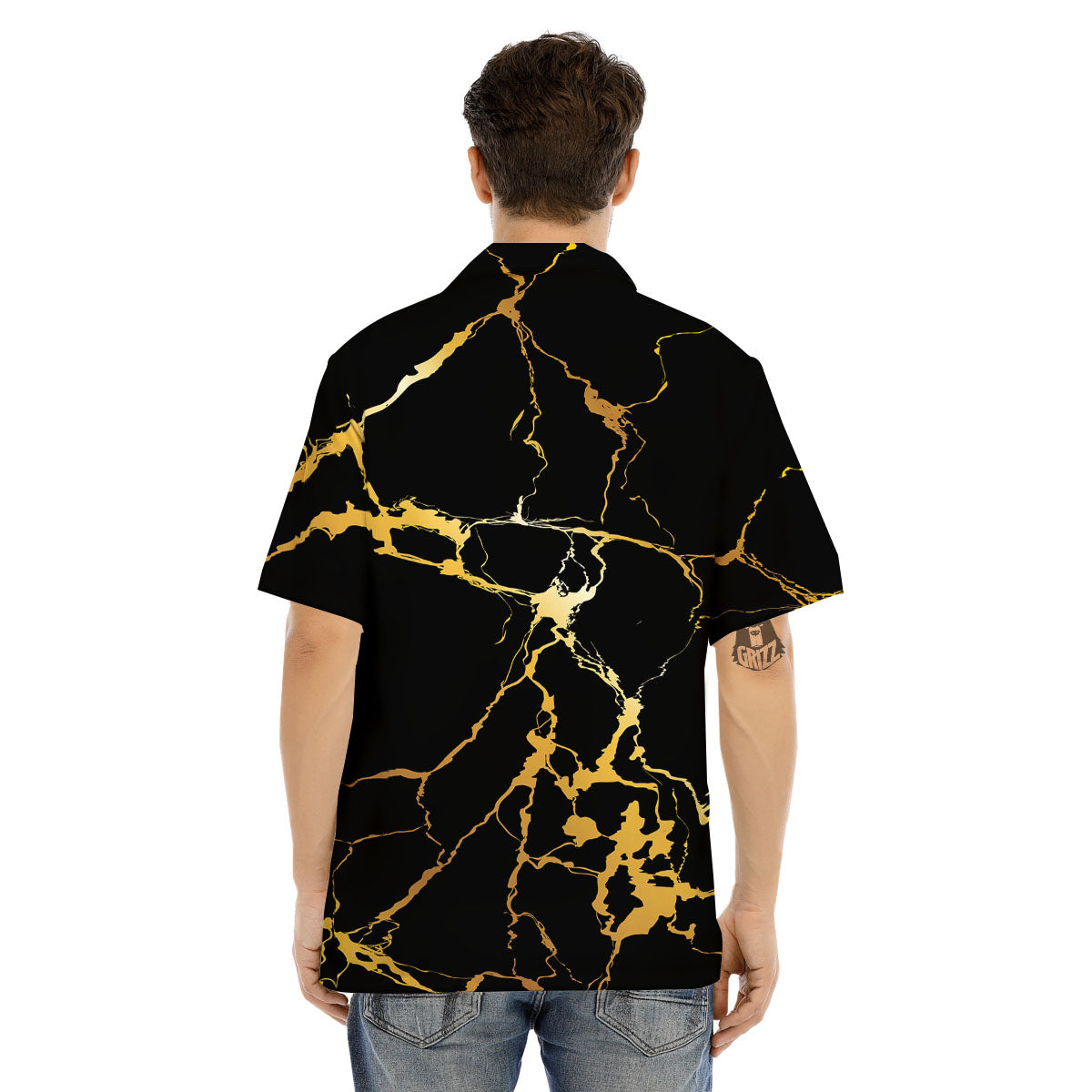Marble Black Gold Print Men's Hawaiian Shirt-grizzshop