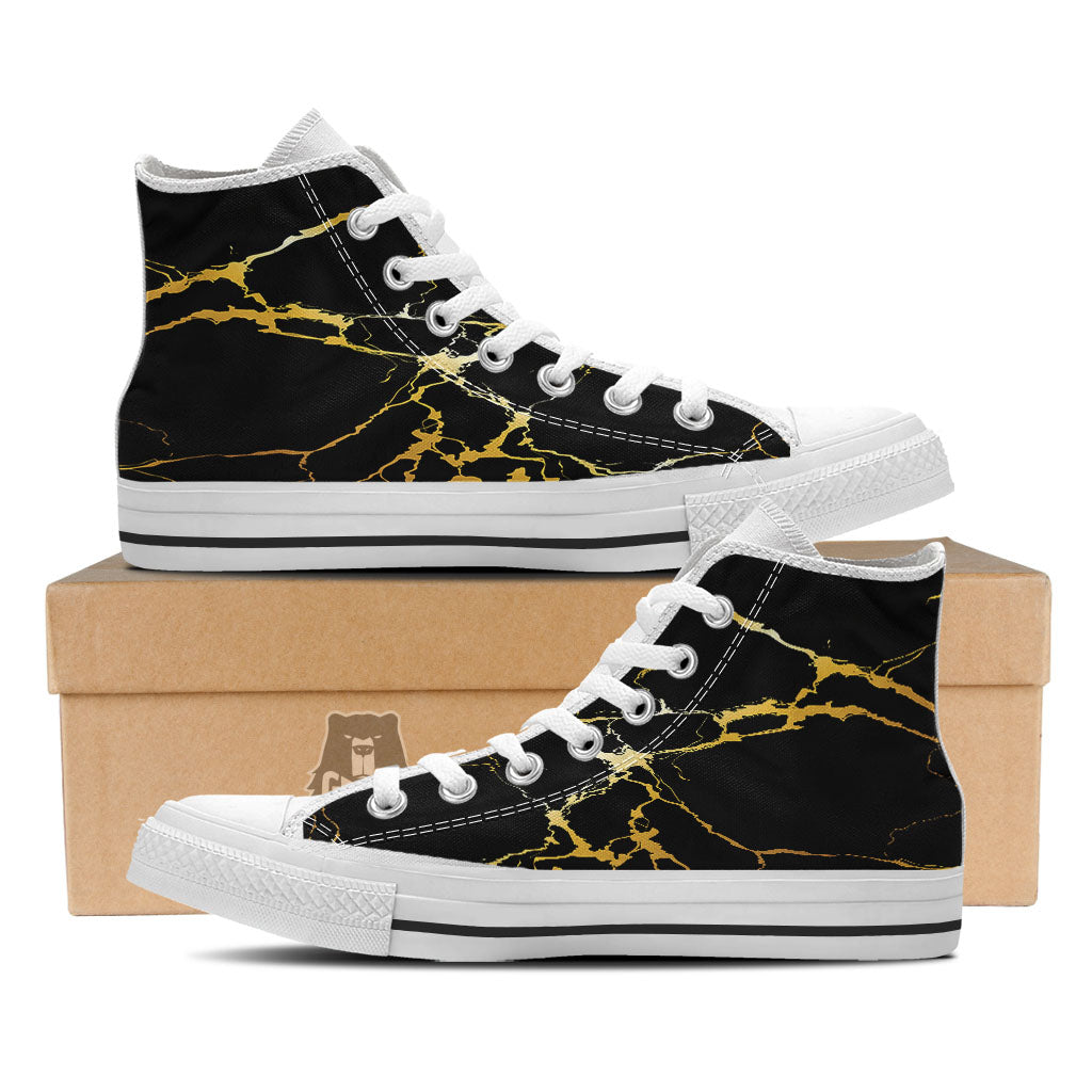 Marble Black Gold Print White High Top Shoes-grizzshop