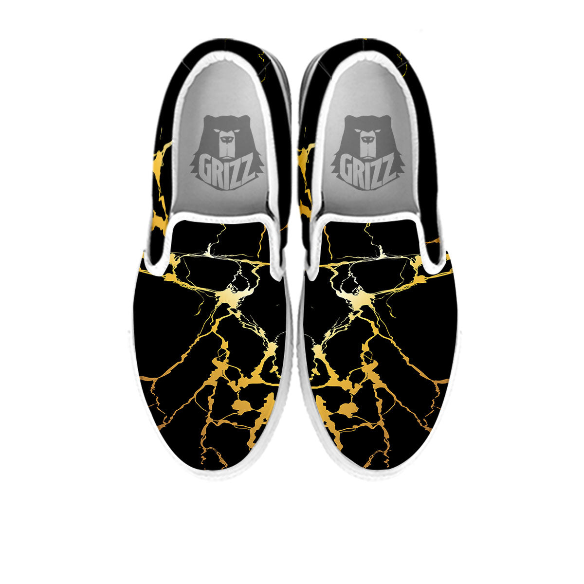Marble Black Gold Print White Slip On Shoes-grizzshop