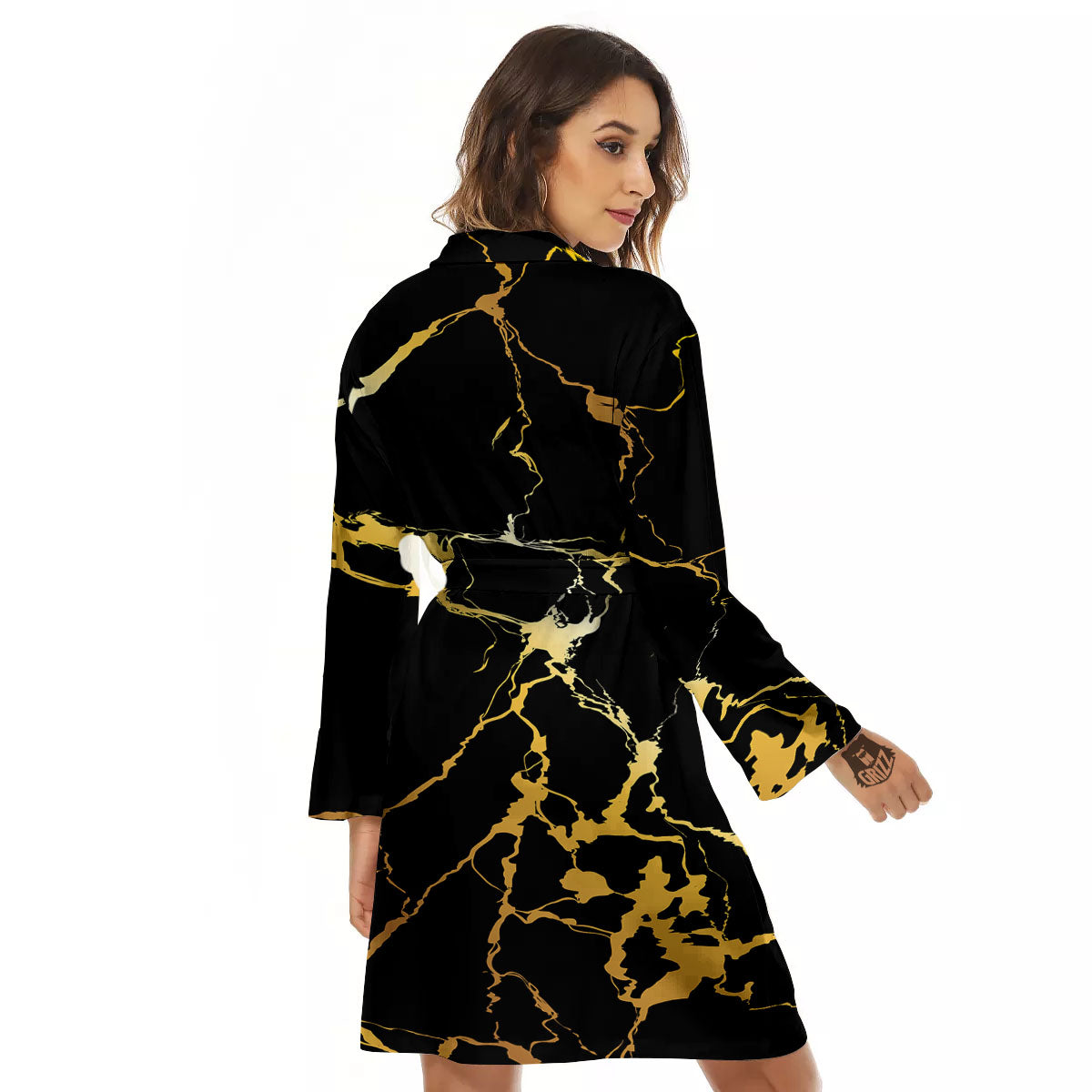 Marble Black Gold Print Women's Robe-grizzshop