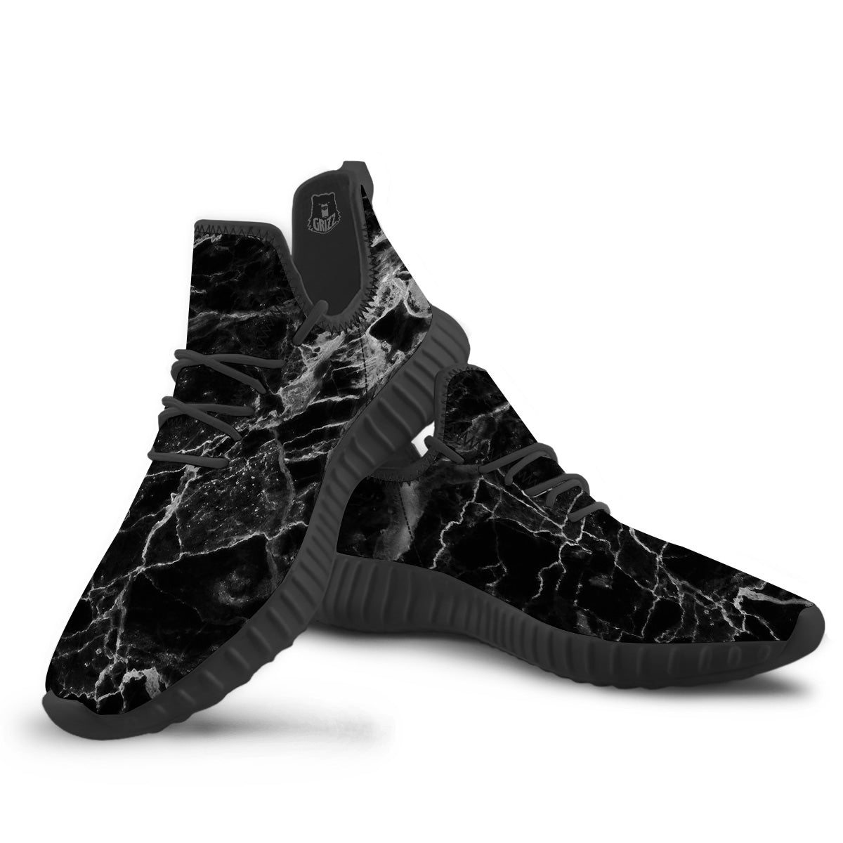 Marble Black Grey Print Black Walking Shoes-grizzshop