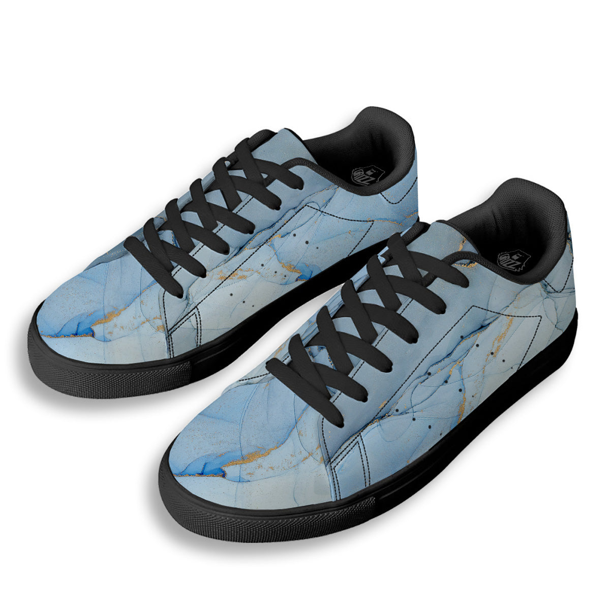 Marble Blue Print Black Low Top Sneakers-grizzshop