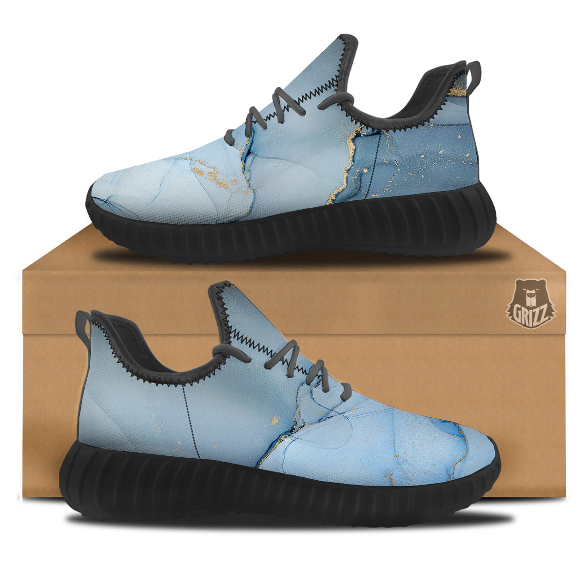 Marble Blue Print Black Walking Shoes-grizzshop