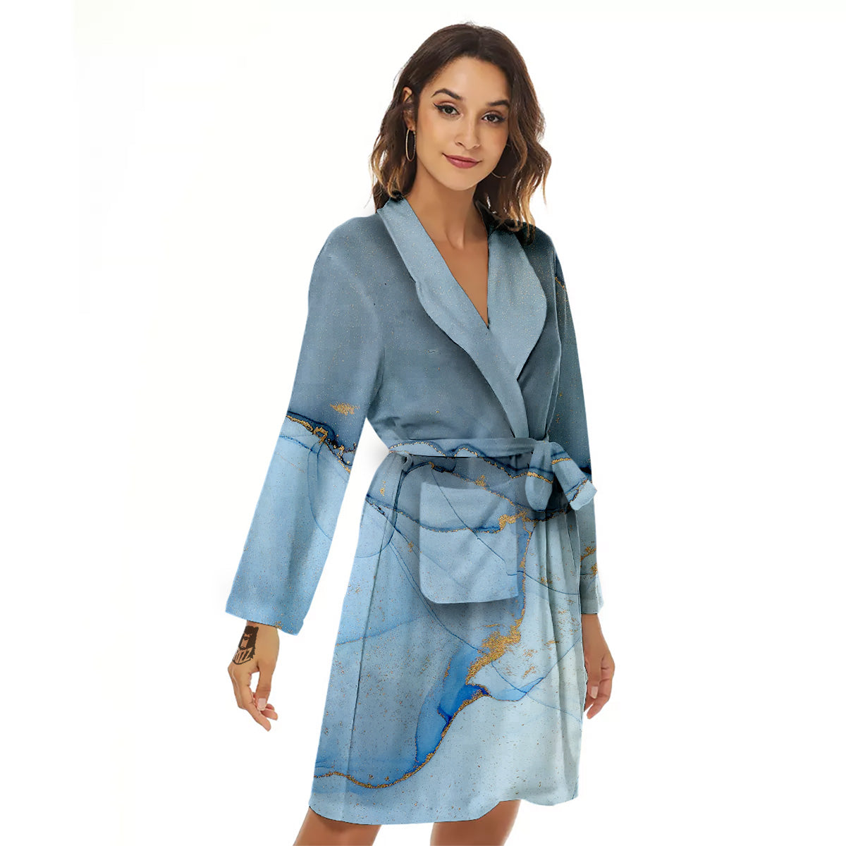 Marble Blue Print Women's Robe-grizzshop