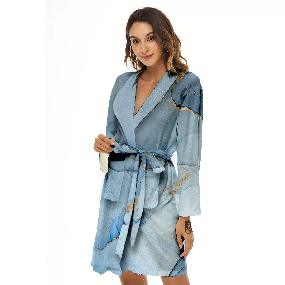 Marble Blue Print Women's Robe-grizzshop