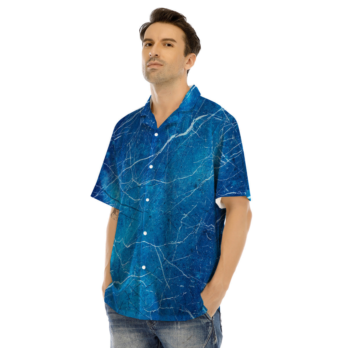 Marble Blue Sapphire Print Men's Hawaiian Shirt-grizzshop