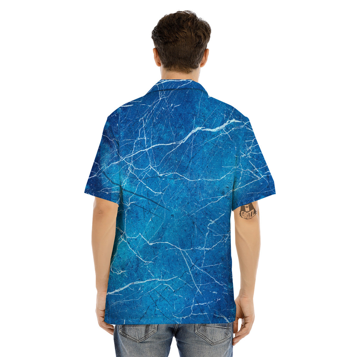 Marble Blue Sapphire Print Men's Hawaiian Shirt-grizzshop