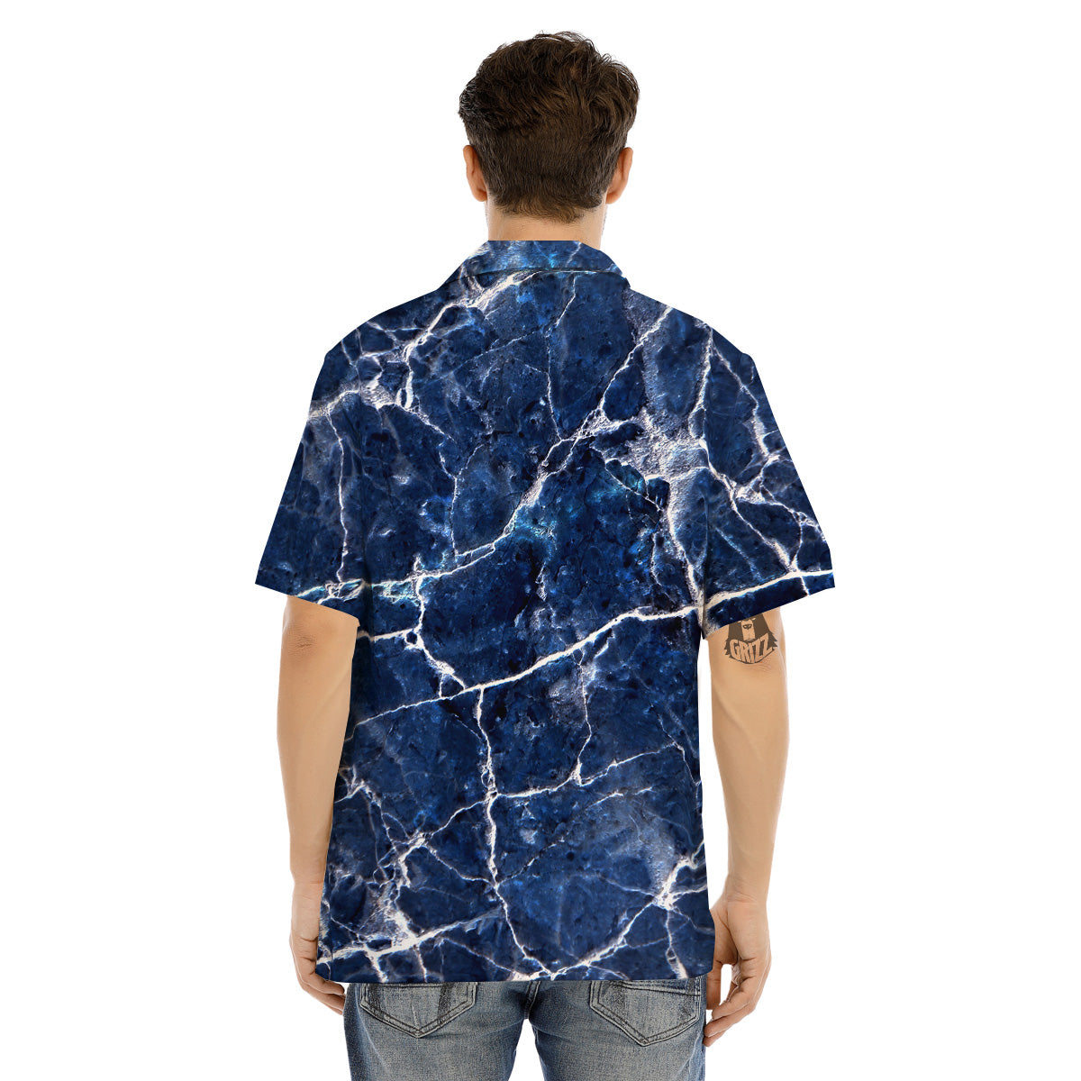 Marble Blue White Print Men's Hawaiian Shirt-grizzshop