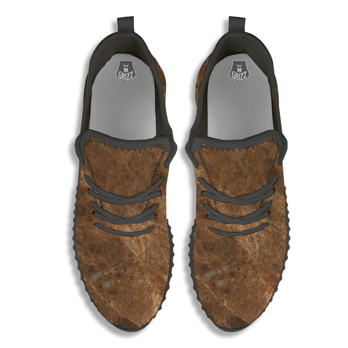 Marble Brown Beige Print Black Walking Shoes-grizzshop