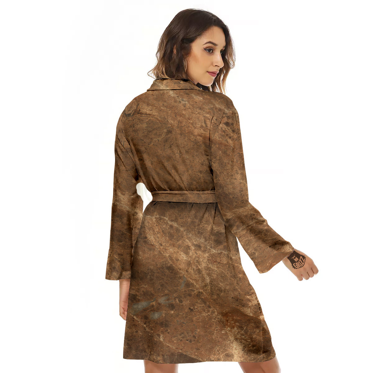 Marble Brown Beige Print Women's Robe-grizzshop