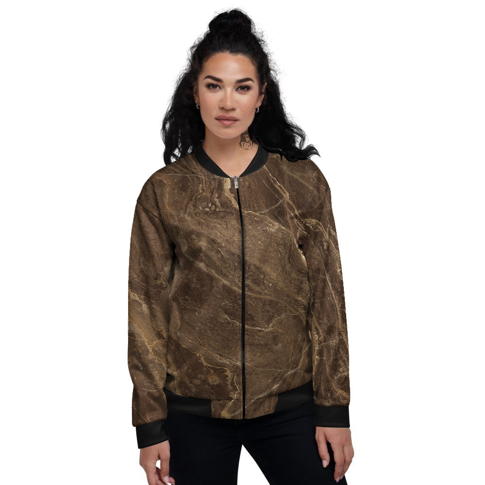 Marble Brown Print Women's Bomber Jacket-grizzshop