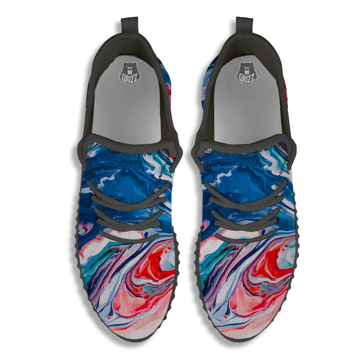 Marble Cartoon Texture Red Blue Print Black Walking Shoes-grizzshop