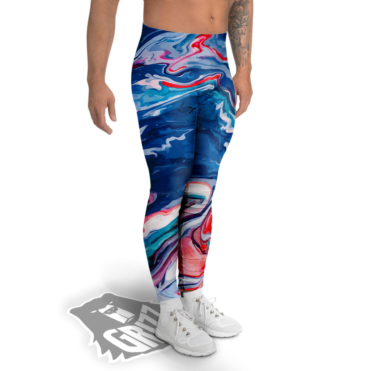 Marble Cartoon Texture Red Blue Print Men's Leggings-grizzshop