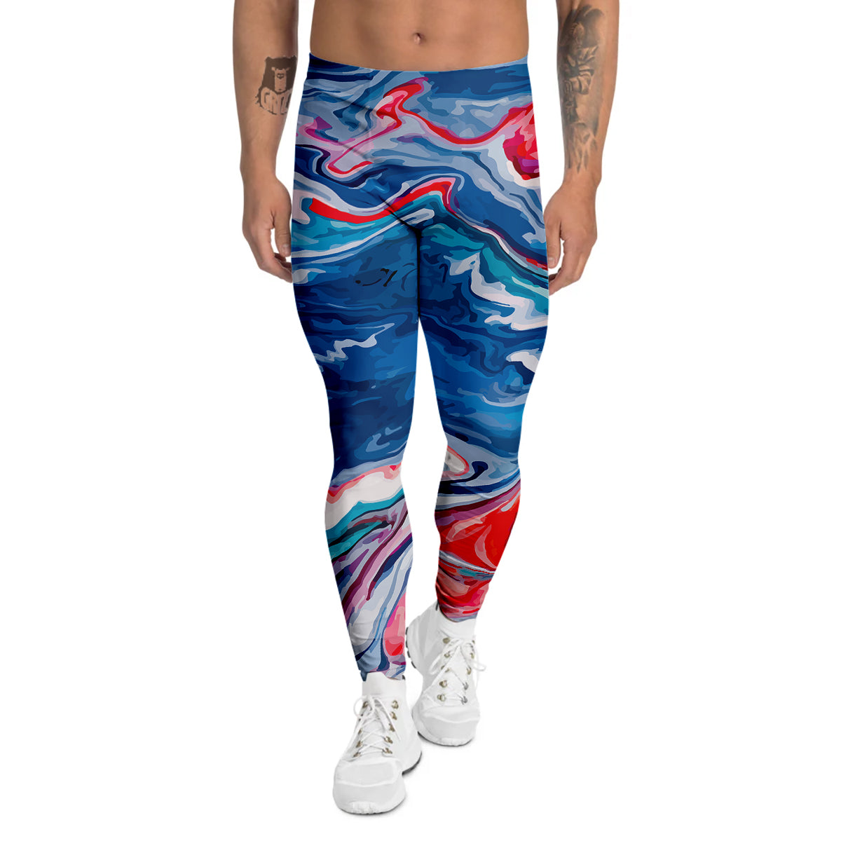 Marble Cartoon Texture Red Blue Print Men's Leggings-grizzshop