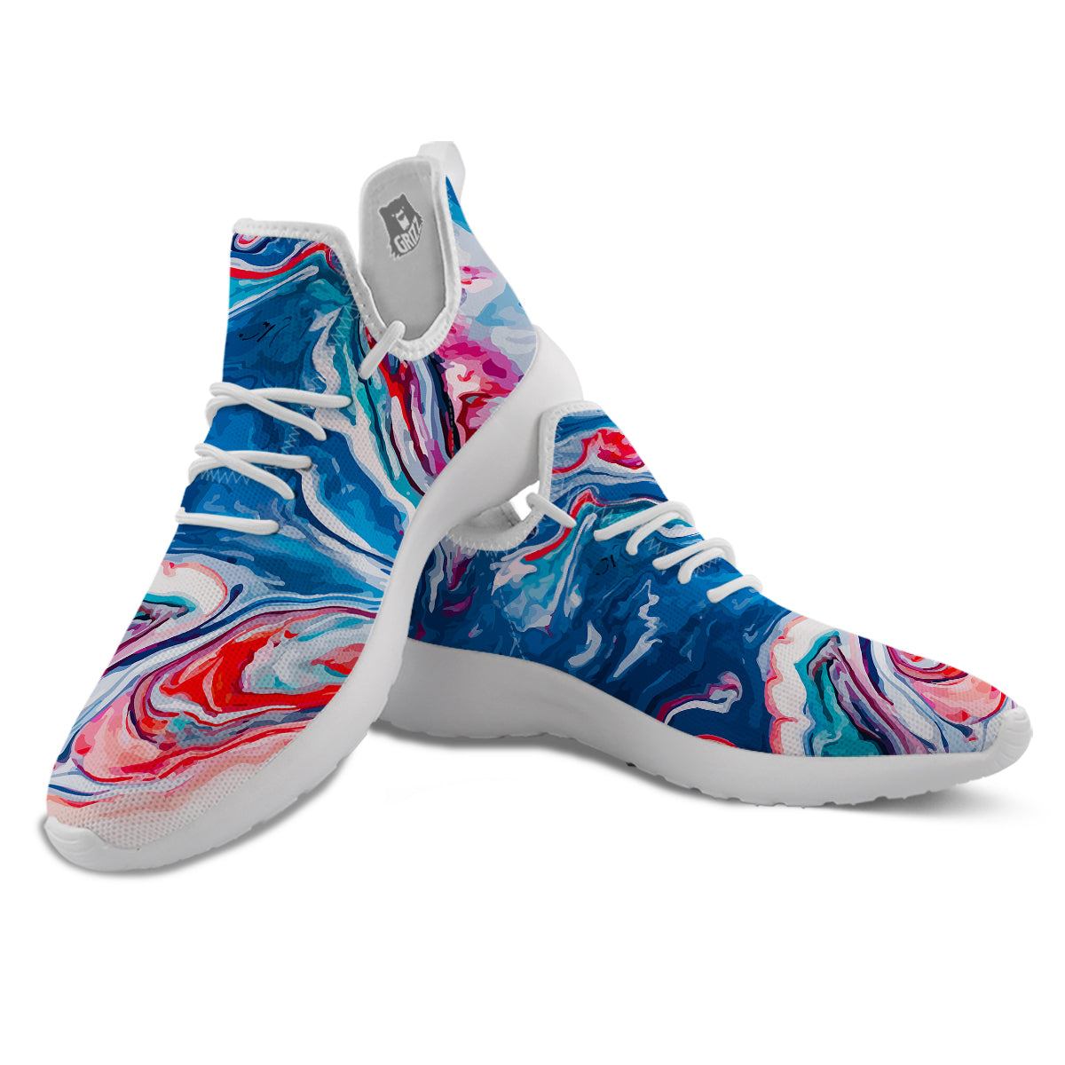 Marble Cartoon Texture Red Blue Print White Athletic Shoes-grizzshop
