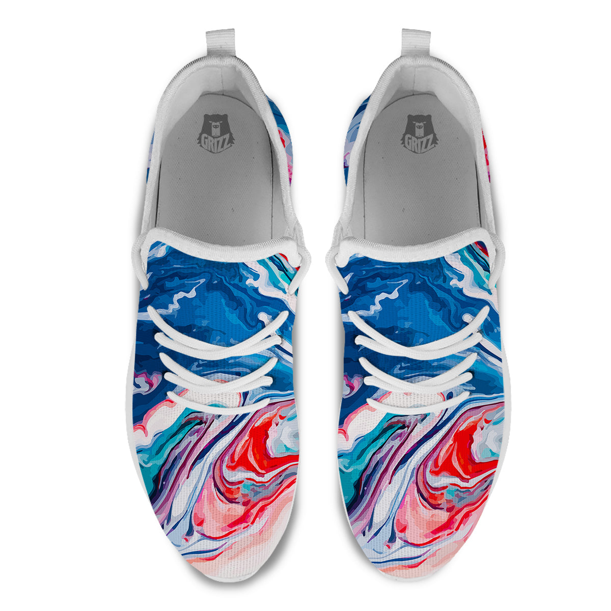 Marble Cartoon Texture Red Blue Print White Athletic Shoes-grizzshop