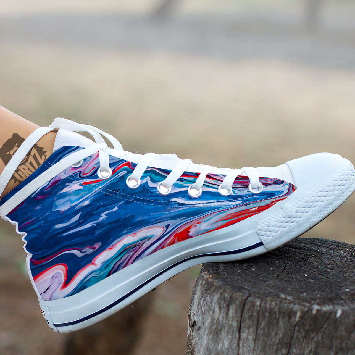 Marble Cartoon Texture Red Blue Print White High Top Shoes-grizzshop