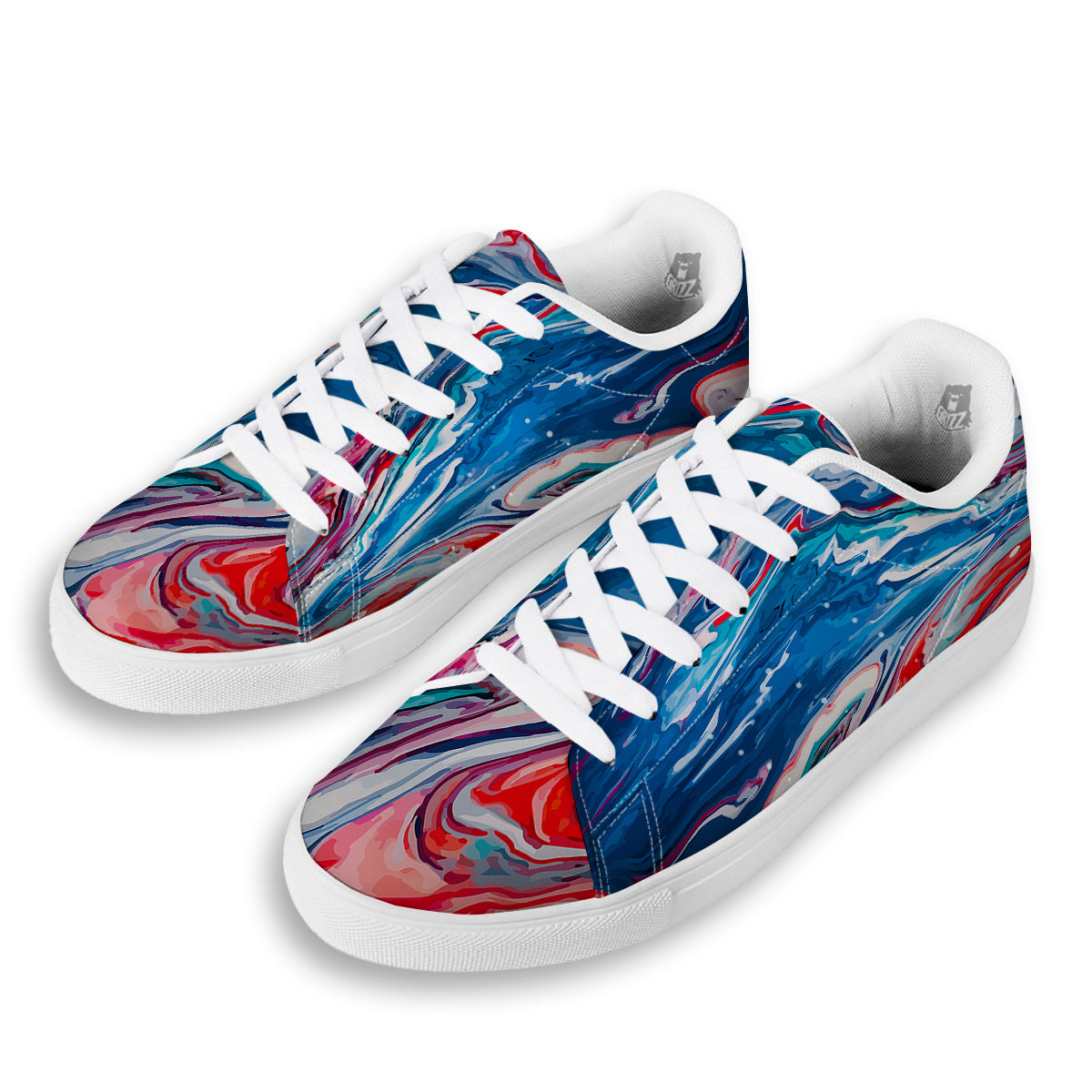 Marble Cartoon Texture Red Blue Print White Low Top Sneakers-grizzshop