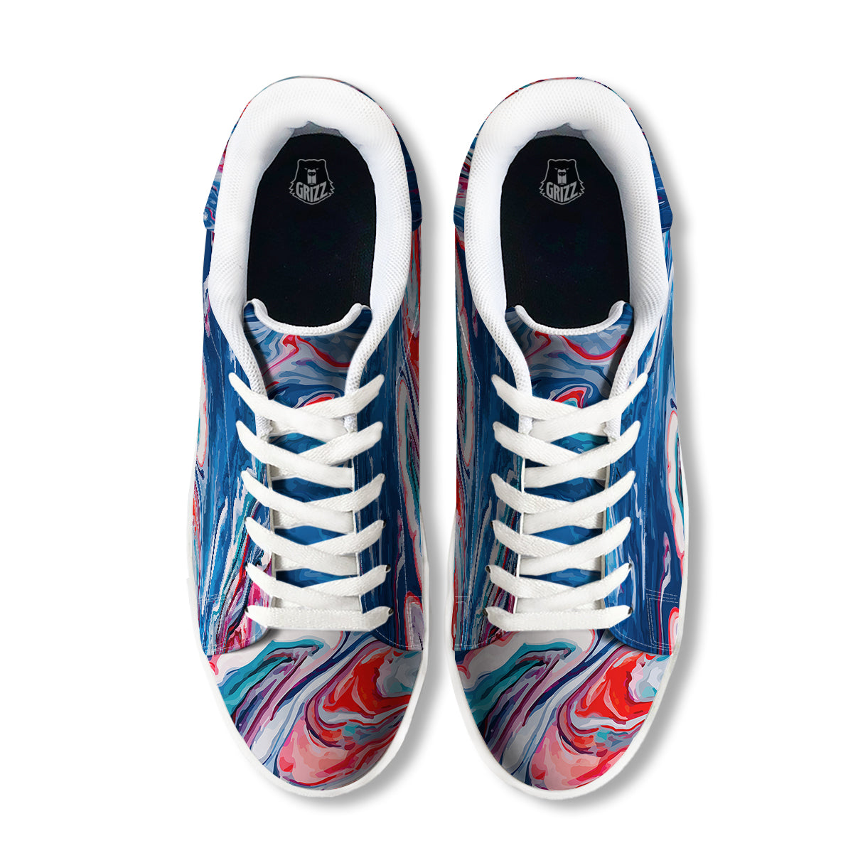 Marble Cartoon Texture Red Blue Print White Low Top Sneakers-grizzshop