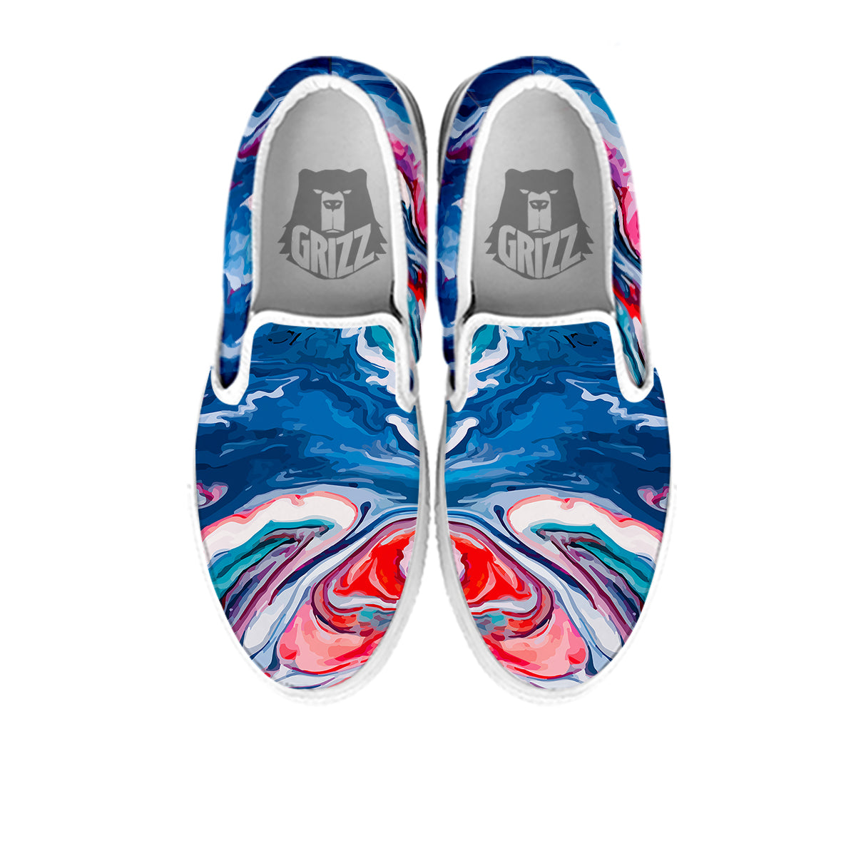 Marble Cartoon Texture Red Blue Print White Slip On Shoes-grizzshop
