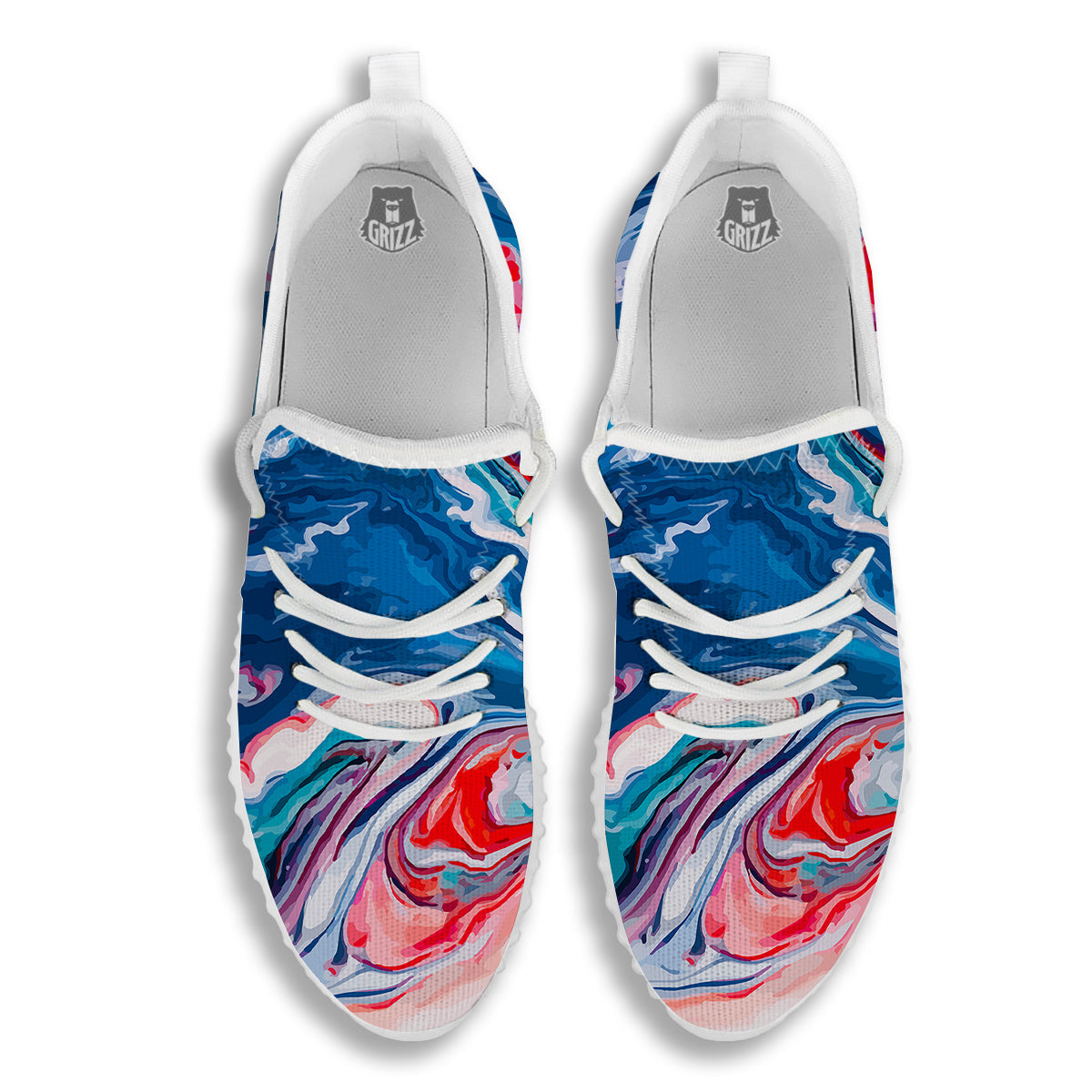 Marble Cartoon Texture Red Blue Print White Walking Shoes-grizzshop