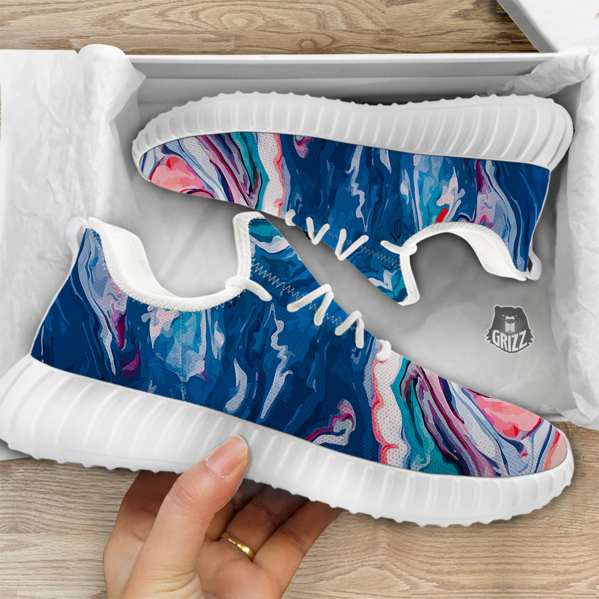 Marble Cartoon Texture Red Blue Print White Walking Shoes-grizzshop