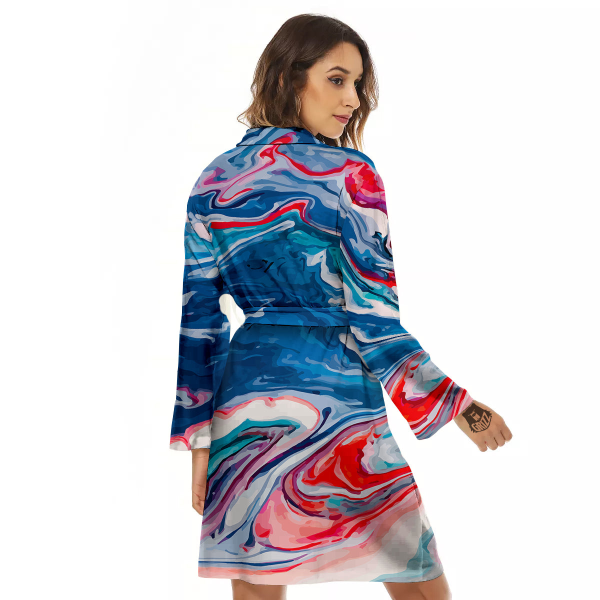 Marble Cartoon Texture Red Blue Print Women's Robe-grizzshop